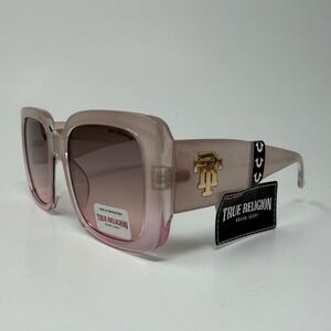 True Religion Womens Square Sunglasses Pink Ombre Frame Gradient Lens Gold Logo